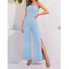 image:imageZESICA Womens Strapless Jumpsuit Casual Off Shoulder High Waist Wide Leg Side Slit Long Romper Playsuits with PocketsLightblue