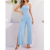 image:imageZESICA Womens Strapless Jumpsuit Casual Off Shoulder High Waist Wide Leg Side Slit Long Romper Playsuits with PocketsLightblue