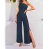 image:imageZESICA Womens Strapless Jumpsuit Casual Off Shoulder High Waist Wide Leg Side Slit Long Romper Playsuits with PocketsNavy