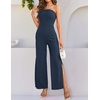 image:imageZESICA Womens Strapless Jumpsuit Casual Off Shoulder High Waist Wide Leg Side Slit Long Romper Playsuits with PocketsNavy