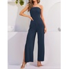 image:imageZESICA Womens Strapless Jumpsuit Casual Off Shoulder High Waist Wide Leg Side Slit Long Romper Playsuits with PocketsNavy