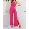 image:imageZESICA Womens Strapless Jumpsuit Casual Off Shoulder High Waist Wide Leg Side Slit Long Romper Playsuits with PocketsRose