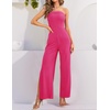 image:imageZESICA Womens Strapless Jumpsuit Casual Off Shoulder High Waist Wide Leg Side Slit Long Romper Playsuits with PocketsRose