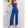 image:imageZESICA Womens Strapless Jumpsuit Casual Off Shoulder High Waist Wide Leg Side Slit Long Romper Playsuits with PocketsRoyalblue
