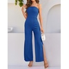 image:imageZESICA Womens Strapless Jumpsuit Casual Off Shoulder High Waist Wide Leg Side Slit Long Romper Playsuits with PocketsRoyalblue