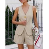 image:imageZESICA Womens Summer Casual 2 Piece Short Sets 2026 Button Suit Vest Tops Shorts Dressy Business Work OutfitsApricot