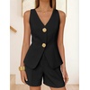 image:imageZESICA Womens Summer Casual 2 Piece Short Sets 2026 Button Suit Vest Tops Shorts Dressy Business Work OutfitsBlack