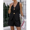 image:imageZESICA Womens Summer Casual 2 Piece Short Sets 2026 Button Suit Vest Tops Shorts Dressy Business Work OutfitsBlack