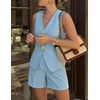 image:imageZESICA Womens Summer Casual 2 Piece Short Sets 2026 Button Suit Vest Tops Shorts Dressy Business Work OutfitsBlue