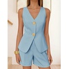 image:imageZESICA Womens Summer Casual 2 Piece Short Sets 2026 Button Suit Vest Tops Shorts Dressy Business Work OutfitsBlue