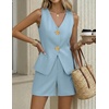 image:imageZESICA Womens Summer Casual 2 Piece Short Sets 2026 Button Suit Vest Tops Shorts Dressy Business Work OutfitsBlue