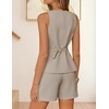 image:imageZESICA Womens Summer Casual 2 Piece Short Sets 2026 Button Suit Vest Tops Shorts Dressy Business Work OutfitsKhaki