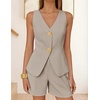 image:imageZESICA Womens Summer Casual 2 Piece Short Sets 2026 Button Suit Vest Tops Shorts Dressy Business Work OutfitsKhaki