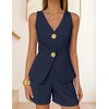 image:imageZESICA Womens Summer Casual 2 Piece Short Sets 2026 Button Suit Vest Tops Shorts Dressy Business Work OutfitsNavy