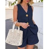 image:imageZESICA Womens Summer Casual 2 Piece Short Sets 2026 Button Suit Vest Tops Shorts Dressy Business Work OutfitsNavy