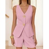 image:imageZESICA Womens Summer Casual 2 Piece Short Sets 2026 Button Suit Vest Tops Shorts Dressy Business Work OutfitsPink