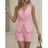 image:imageZESICA Womens Summer Casual 2 Piece Short Sets 2026 Button Suit Vest Tops Shorts Dressy Business Work OutfitsPink