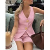 image:imageZESICA Womens Summer Casual 2 Piece Short Sets 2026 Button Suit Vest Tops Shorts Dressy Business Work OutfitsPink