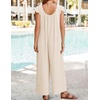 image:imageZESICA Womens Summer Loose Jumpsuit Casual V Neck Sleeveless Oversized Wide Leg Pant Overalls Romper with PocketsApricot