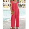 image:imageZESICA Womens Summer Loose Jumpsuit Casual V Neck Sleeveless Oversized Wide Leg Pant Overalls Romper with PocketsWatermelon Red