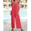 image:imageZESICA Womens Summer Loose Jumpsuit Casual V Neck Sleeveless Oversized Wide Leg Pant Overalls Romper with PocketsWatermelon Red