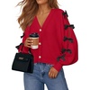 image:imageZESICA Fall Bow Cardigans for Women Trendy 2026 Casual Long Sleeve Button V Neck Knit Sweater Outerwear CoatsRed