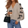 image:imageZESICA Fall Bow Cardigans for Women Trendy 2026 Casual Long Sleeve Button V Neck Knit Sweater Outerwear CoatsSand