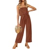 image:imageZESICA Women Casual Off Shoulder Strapless Belted Wide Leg Jumpsuit RomperCaramel