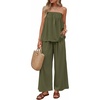 image:imageZESICA Womens 2 Piece Sets Casual Strapless Tube Top Wide Leg Pants OutfitsArmygreen