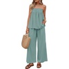 image:imageZESICA Womens 2 Piece Sets Casual Strapless Tube Top Wide Leg Pants OutfitsSage