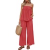 image:imageZESICA Womens 2 Piece Sets Casual Strapless Tube Top Wide Leg Pants OutfitsWatermelonred