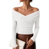 image:imageZESICA Womens 2026 Fall Long Sleeve Wrap Off Shoulder Y2K Going Out TopsWhite