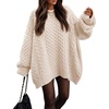 image:imageZESICA Womens 2026 Fall Oversized Chunky Cable Knit Tunic SweatersApricot