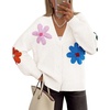 image:imageZESICA Womens 2026 Spring Floral Cardigan Sweaters Casual Long Sleeve Open Front Button Down V Neck Knit SweaterWhite