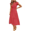 image:imageZESICA Womens 2026 Summer Casual Flutter Short Sleeve Smocked Midi DressWatermelonred
