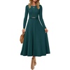 image:imageZESICA Womens Fall Long Sleeve Pleated Midi Sweater DressesTeal