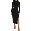image:imageZESICA Womens Fall Slit Knit Long Sleeve Bodycon Sweater DressBlack