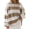 image:imageZESICA Womens Fall Winter Oversized Striped Knit Sweaters Fashion ClothesLightkhaki
