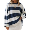 image:imageZESICA Womens Fall Winter Oversized Striped Knit Sweaters Fashion ClothesNavy
