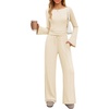 image:imageZESICA Womens Long Sleeve Boat Neck Wide Leg Pants 2 Piece SetsApricot