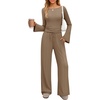 image:imageZESICA Womens Long Sleeve Boat Neck Wide Leg Pants 2 Piece SetsKhaki