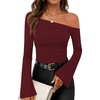 image:imageZESICA Womens Off Shoulder Bell Long Sleeve Going Out TopsWinered