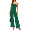 image:imageZESICA Womens Strapless Jumpsuit Casual Off Shoulder High Waist Wide Leg Side Slit Long Romper Playsuits with PocketsDarkgreen