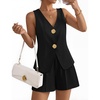 image:imageZESICA Womens Summer Casual 2 Piece Short Sets 2026 Button Suit Vest Tops Shorts Dressy Business Work OutfitsBlack