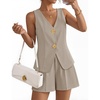 image:imageZESICA Womens Summer Casual 2 Piece Short Sets 2026 Button Suit Vest Tops Shorts Dressy Business Work OutfitsKhaki
