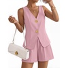 image:imageZESICA Womens Summer Casual 2 Piece Short Sets 2026 Button Suit Vest Tops Shorts Dressy Business Work OutfitsPink