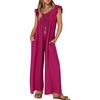 image:imageZESICA Womens Summer Loose Jumpsuit Casual V Neck Sleeveless Oversized Wide Leg Pant Overalls Romper with PocketsRose Red