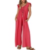 image:imageZESICA Womens Summer Loose Jumpsuit Casual V Neck Sleeveless Oversized Wide Leg Pant Overalls Romper with PocketsWatermelon Red
