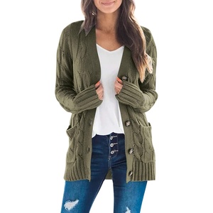 image:imageZESICA Long Sleeve Button Down Open Front Cable Knit Cardigan SweatersArmygreen