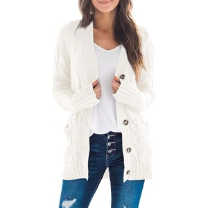 image:imageZESICA Long Sleeve Button Down Open Front Cable Knit Cardigan SweatersBeige